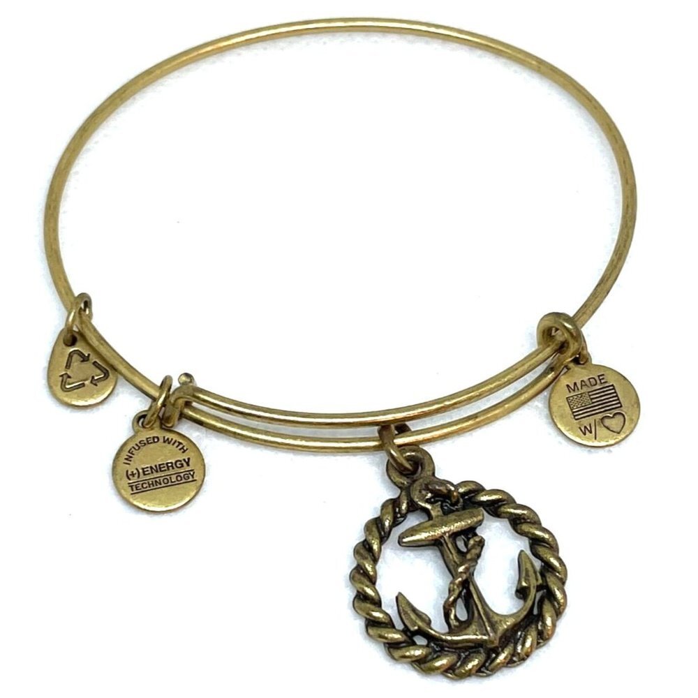 Alex and Ani Anchor Circle Rope Charm Bracelet Stackable Adjustable Gold Tone